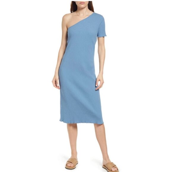 NEW Rails Rania Dress Blue One Shoulder Ribbed Comfortable Shift Midi Dress M - Picture 4 of 13